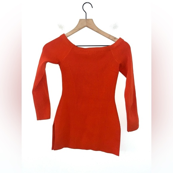 VERONICA BEARD Orange Derick Ribbed Off Shoulder Blouse Size Small - Picture 11 of 13